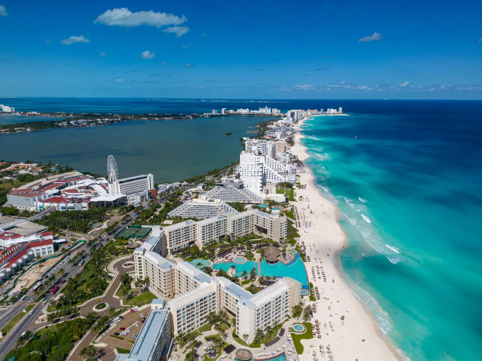 Beachfront resorts and turquoise water along Cancun's Hotel Zone