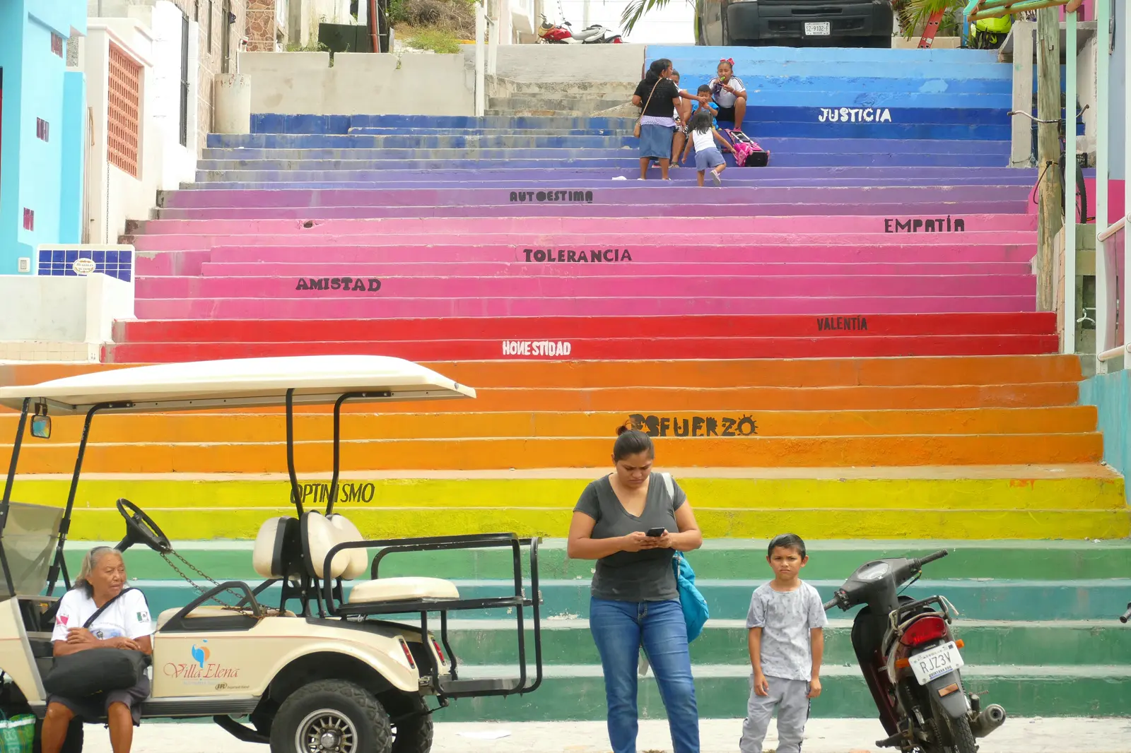 A rainbow-painted outdoor staircase on Isla Mujeres